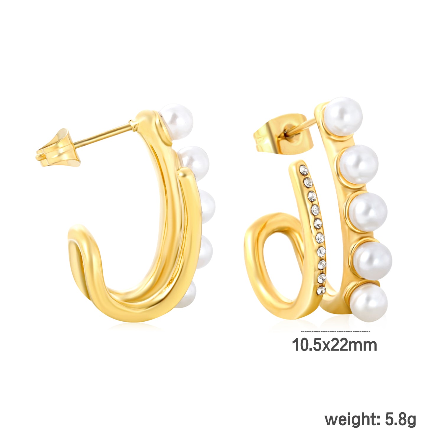 Wholesale Waterproof PVD Gold Plated Initial D Pearl Drop Earringsdimension diagram with measurements