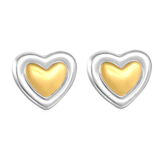 Wholesale Waterproof PVD Two-Tone Layered Heart Frame StudsHigh-resolution on white background