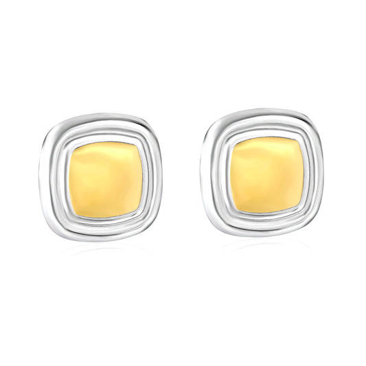 Wholesale Waterproof PVD Two-Tone Layered Square Stud EarringsHigh-resolution on white background