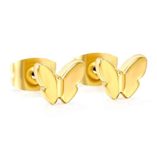 Wholesale stainless steel 18K gold plated butterfly regular pin earringsHigh-resolution on white background