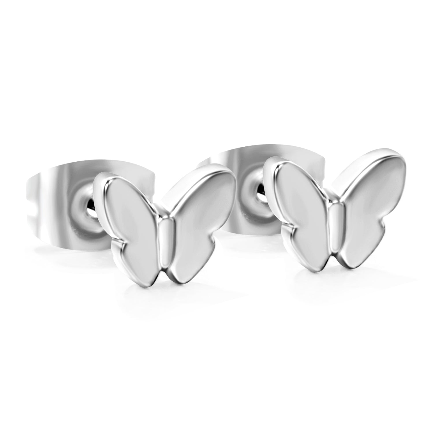 Wholesale stainless steel 18K gold plated butterfly regular pin earringsHigh-resolution on white background_silver