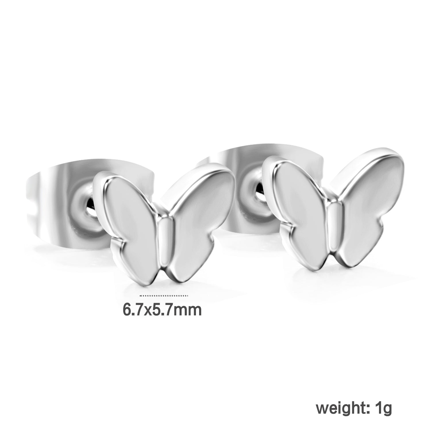 Wholesale stainless steel 18K gold plated butterfly regular pin earringsdimension diagram with measurements_silver