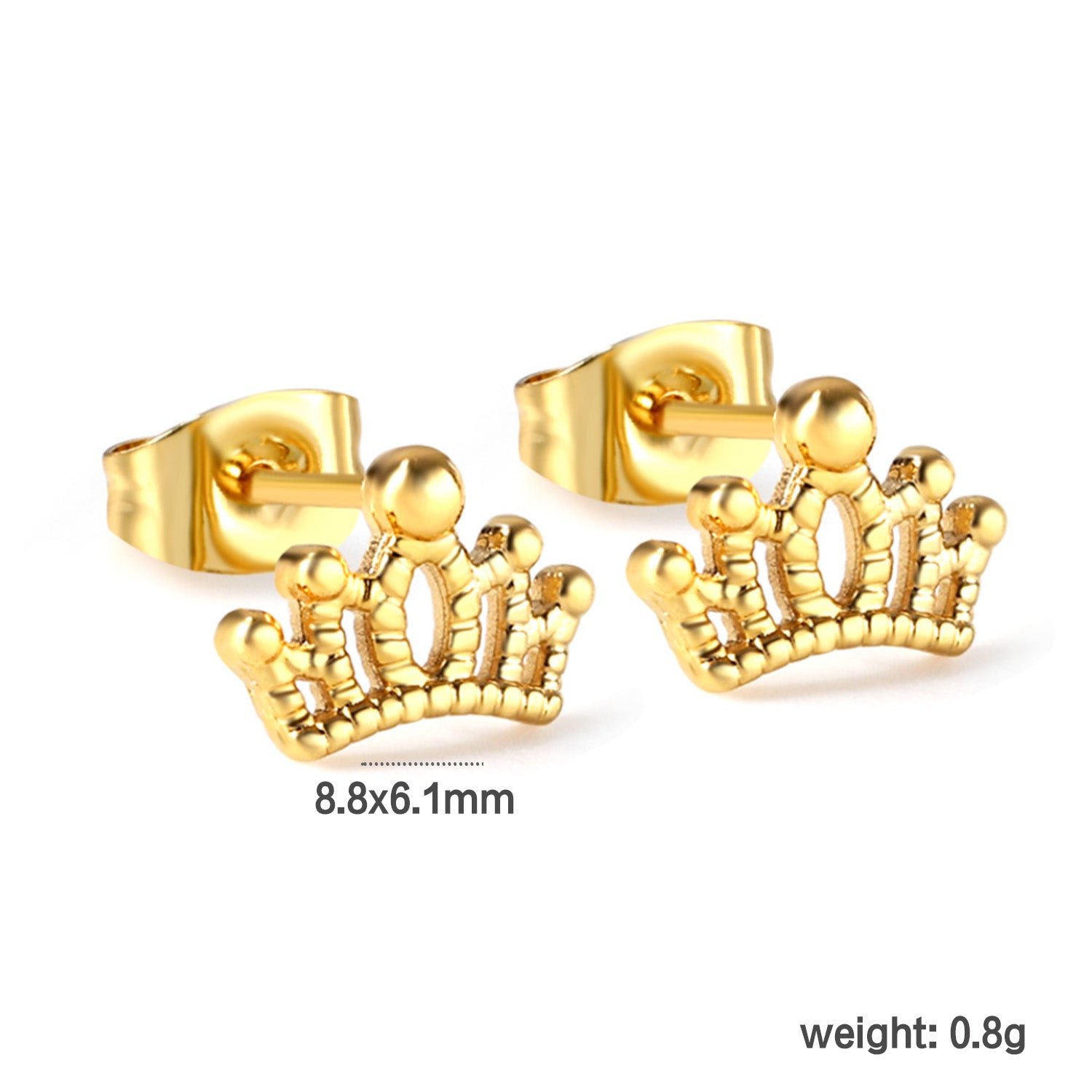 Wholesale stainless steel 18K gold plated crown regular pin earringsHigh-resolution Lifestyle Photos
