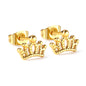 Wholesale stainless steel 18K gold plated crown regular pin earringsHigh-resolution on white background