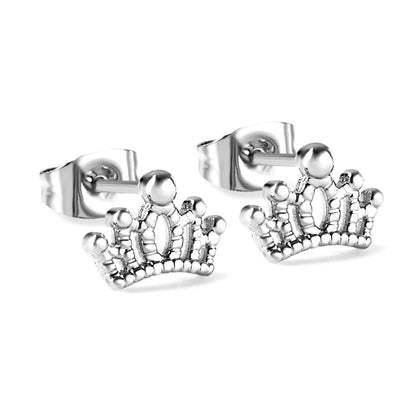 Wholesale stainless steel 18K gold plated crown regular pin earringsdimension diagram with measurements