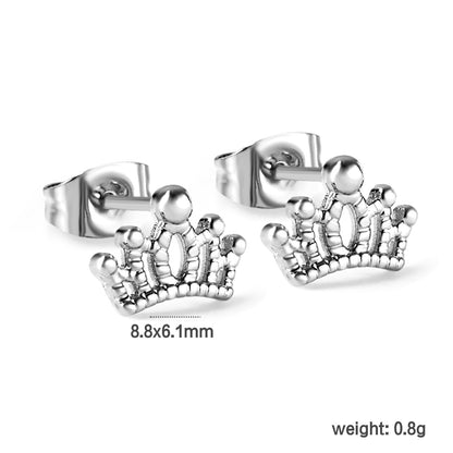 Wholesale stainless steel 18K gold plated crown regular pin earringsdimension diagram with measurements_silver