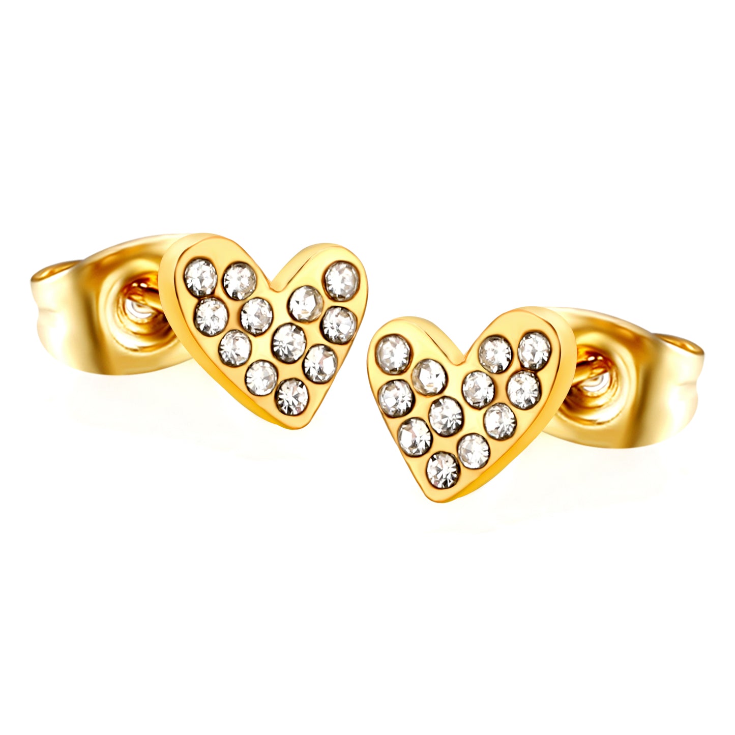 Wholesale stainless steel 18K gold plated heart-shaped white diamonds ordinary pin earringsHigh-resolution on white background