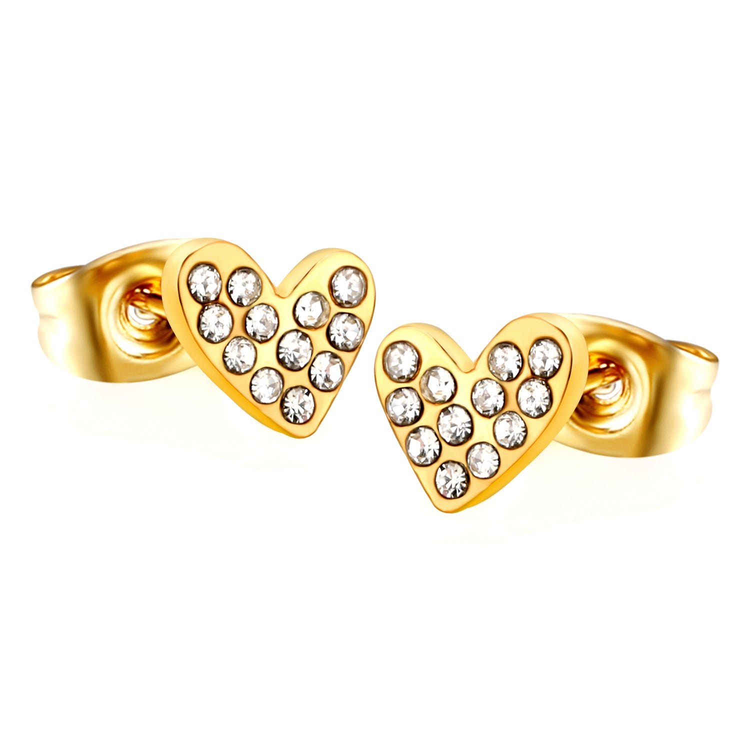Wholesale stainless steel 18K gold plated heart-shaped white diamonds ordinary pin earringsHigh-resolution on white background