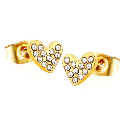 Wholesale stainless steel 18K gold plated heart-shaped white diamonds ordinary pin earringsHigh-resolution on white background