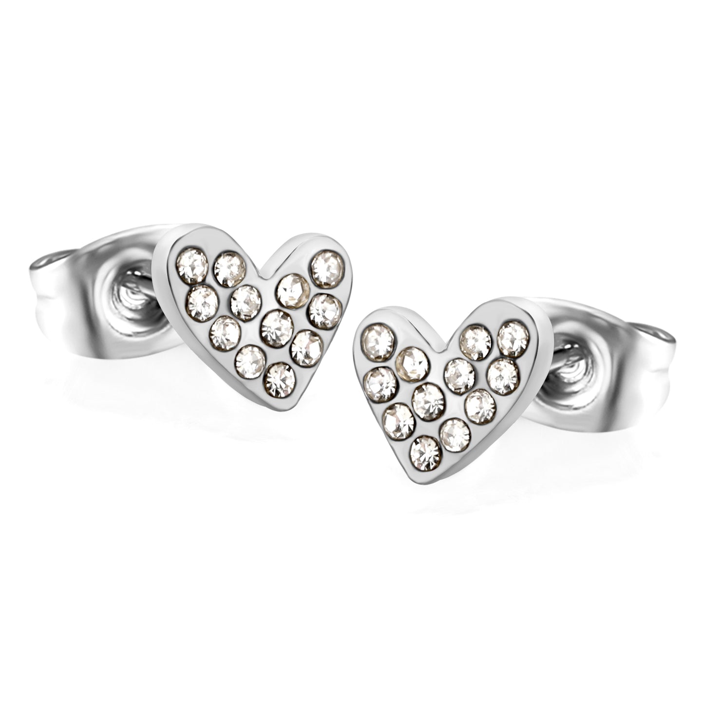 Wholesale stainless steel 18K gold plated heart-shaped white diamonds ordinary pin earringsHigh-resolution on white background_silver