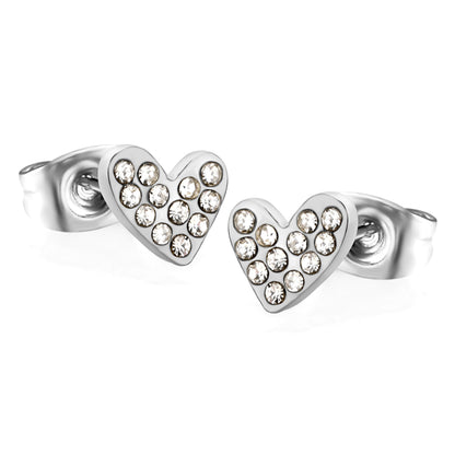 Wholesale stainless steel 18K gold plated heart-shaped white diamonds ordinary pin earringsHigh-resolution on white background_silver