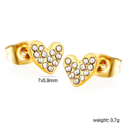 Wholesale stainless steel 18K gold plated heart-shaped white diamonds ordinary pin earringsdimension diagram with measurements