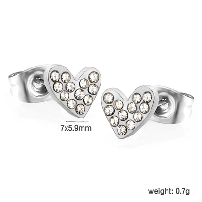 Wholesale stainless steel 18K gold plated heart-shaped white diamonds ordinary pin earringsdimension diagram with measurements_silver