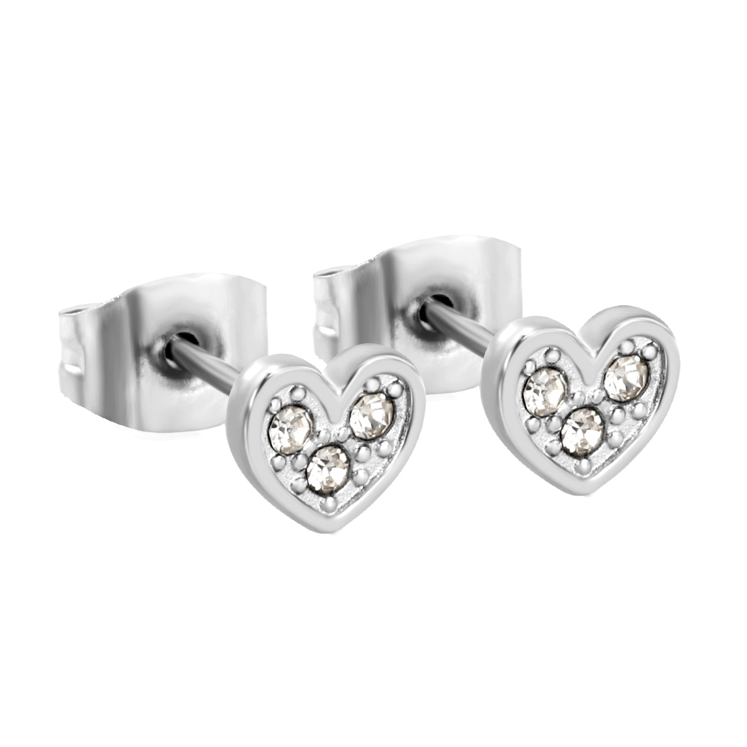 Wholesale stainless steel 18K gold plated heart-shaped white diamonds stick ordinary pin earringsHigh-resolution on white background_silver