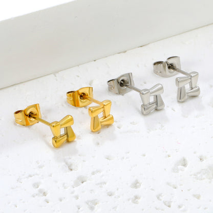 Wholesale stainless steel 18K gold plated openwork quadrilateral plain pin earringsCollection