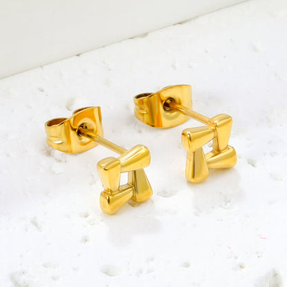 Wholesale stainless steel 18K gold plated openwork quadrilateral plain pin earringsHigh-resolution Lifestyle Photos