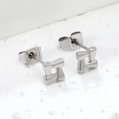 Wholesale stainless steel 18K gold plated openwork quadrilateral plain pin earringsHigh-resolution Lifestyle Photos_silver