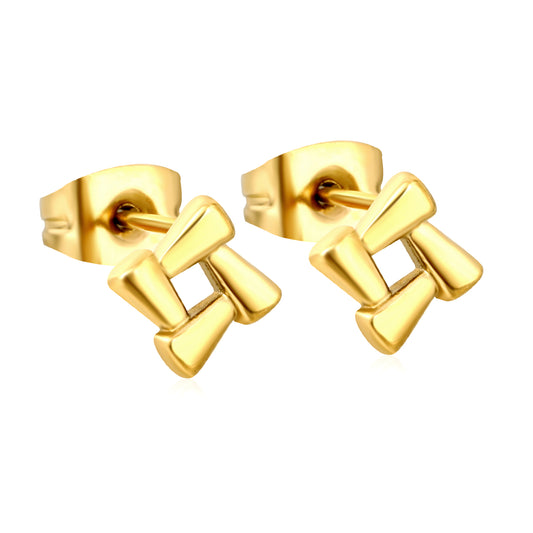 Wholesale stainless steel 18K gold plated openwork quadrilateral plain pin earringsHigh-resolution on white background