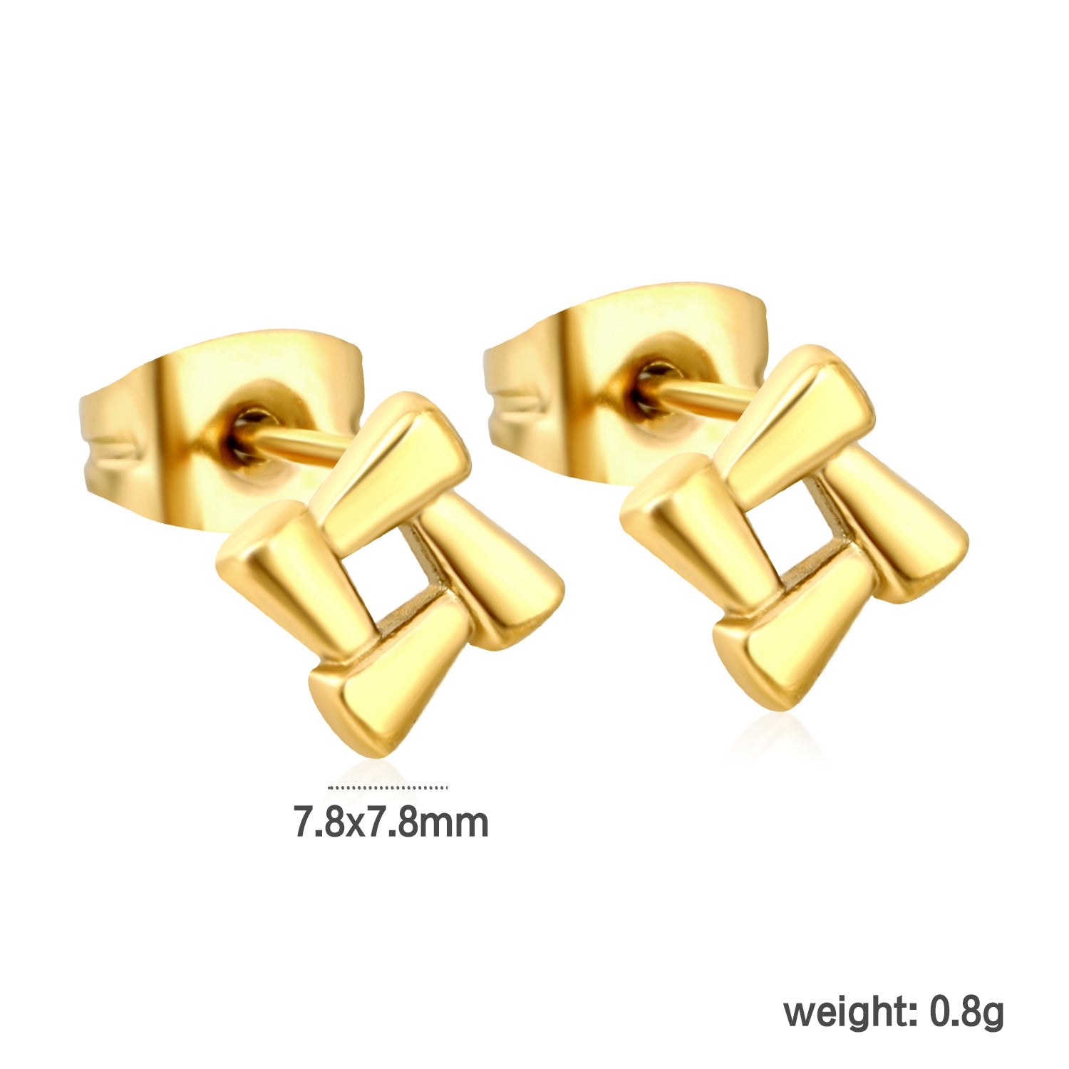Wholesale stainless steel 18K gold plated openwork quadrilateral plain pin earringsdimension diagram with measurements