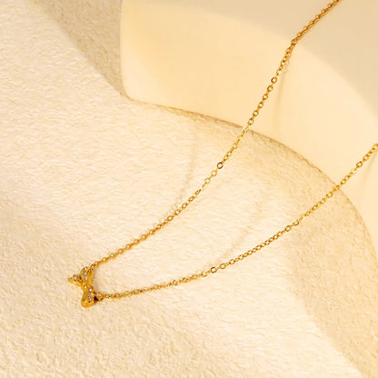 Tiny Bow CZ Necklace | 304L Steel Gold Plated Daily Wear 40cm