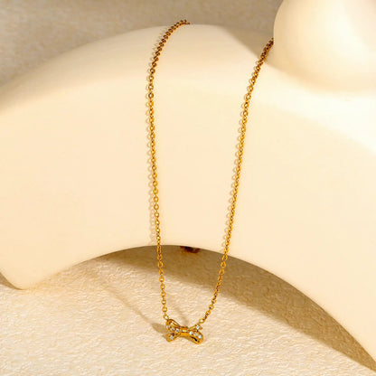 Tiny Bow CZ Necklace | 304L Steel Gold Plated Daily Wear 40cm