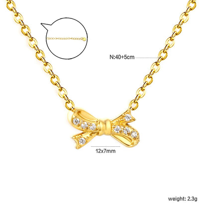 Tiny Bow CZ Necklace | 304L Steel Gold Plated Daily Wear 40cm