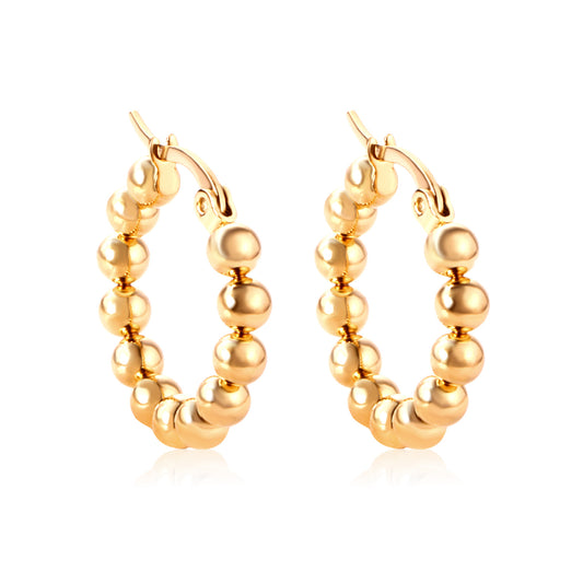 Wholesale 18K Gold Beaded Hoop Stud Earrings SGS Certified