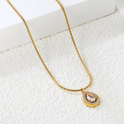 Zircon Teardrop Pendant Stainless Steel Twist Necklace