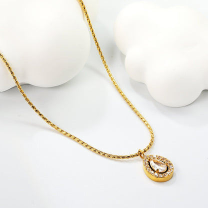 Zircon Teardrop Pendant Stainless Steel Twist Necklace