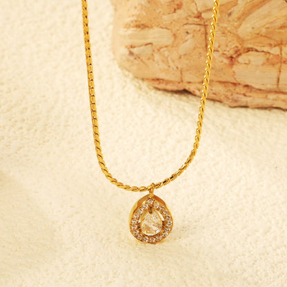 Zircon Teardrop Pendant Stainless Steel Twist Necklace