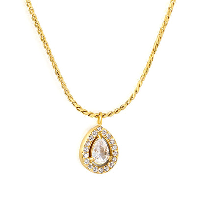 Zircon Teardrop Pendant Stainless Steel Twist Necklace