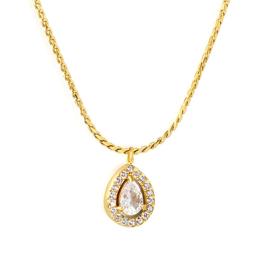 Zircon Teardrop Pendant Stainless Steel Twist Necklace