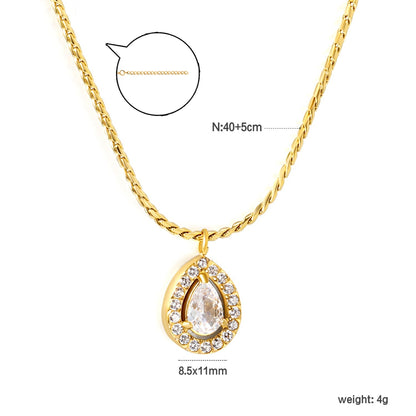 Zircon Teardrop Pendant Stainless Steel Twist Necklace