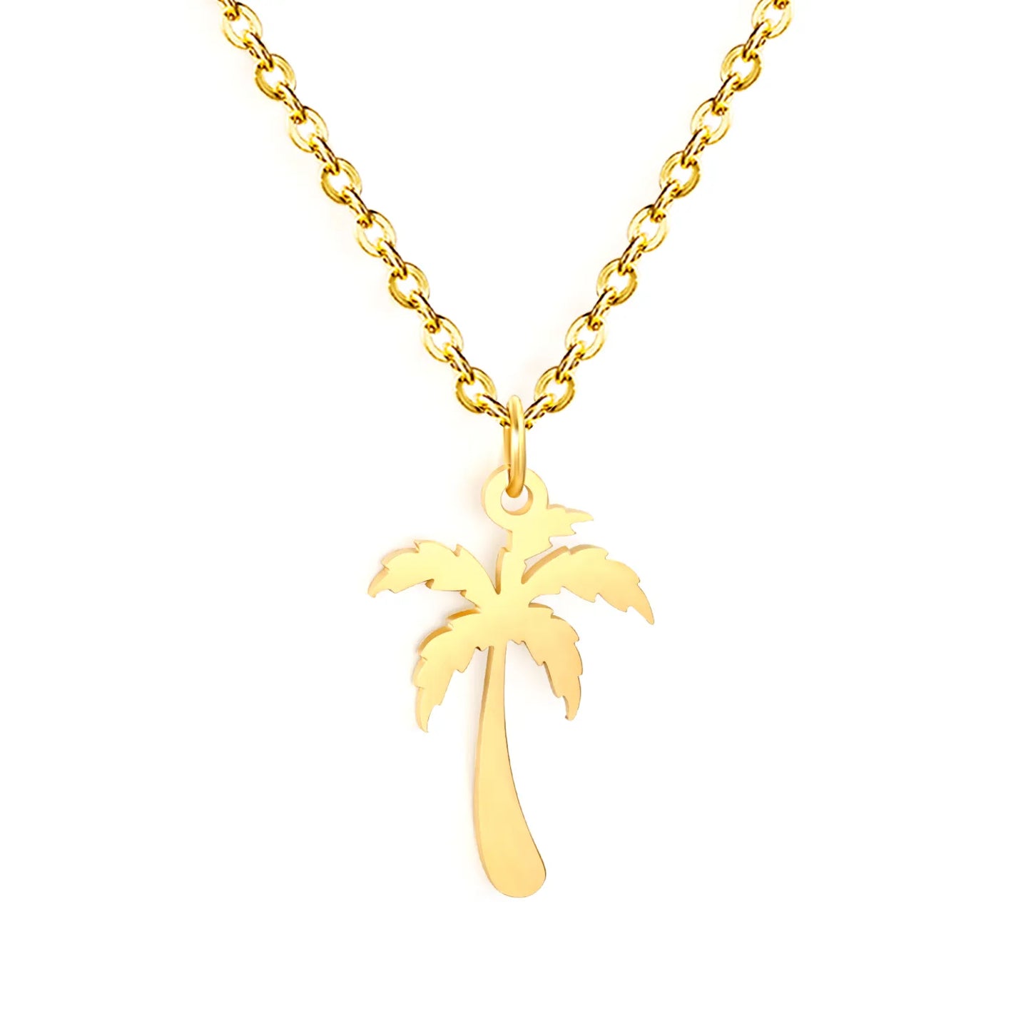 Tropical Coconut Tree Fine Chain Necklace Stainless Steel Waterproof