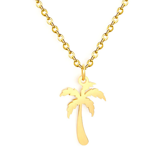 Tropical Coconut Tree Fine Chain Necklace Stainless Steel Waterproof