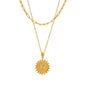 Bulk PVD Gold Relief-Textured Sun Medallion Layered Necklace