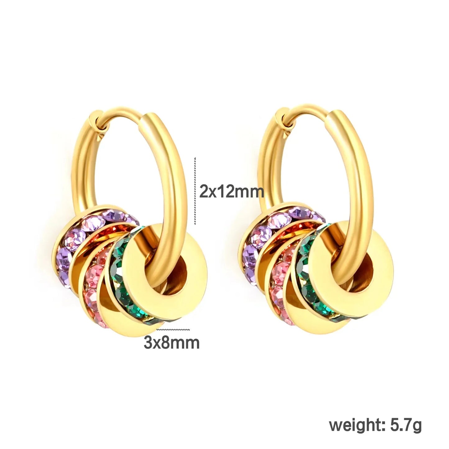 Stainless Steel Earrings | Colorful Zircon Multi-Layer Hoops