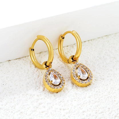 304L Stainless Steel Teardrop Zircon Earrings Wholesale | Bulk Gold