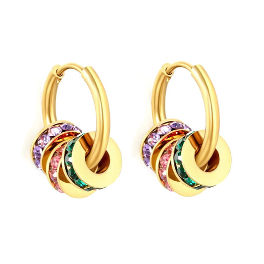 Stainless Steel Earrings | Colorful Zircon Multi-Layer Hoops