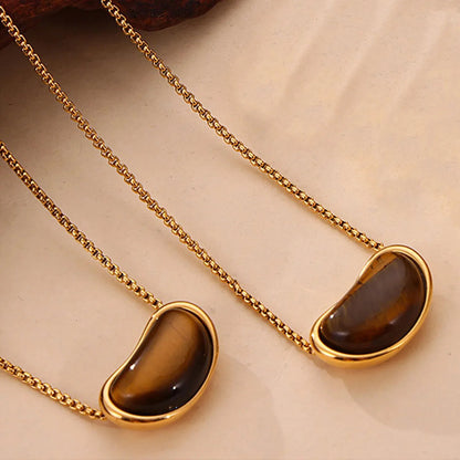 Wholesale Waterproof PVD Gold Tiger Eye Bean Long Necklace
