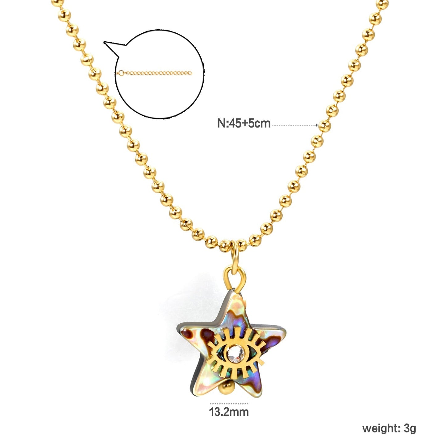 Embrace Coastal Mystique with an Iridescent Abalone Shell Star Eye Chain