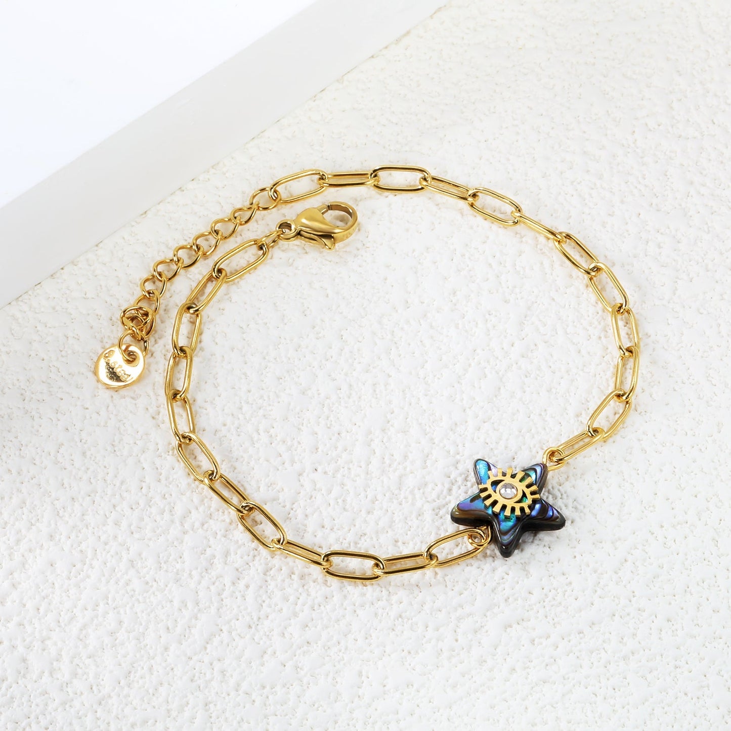 18K PVD Gold Plated Natural Abalone Star & CZ Bracelet Tarnish-Free