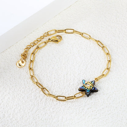 18K PVD Gold Plated Natural Abalone Star & CZ Bracelet Tarnish-Free