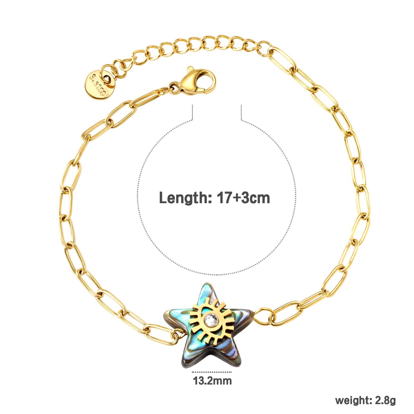 18K PVD Gold Plated Natural Abalone Star & CZ Bracelet Tarnish-Free