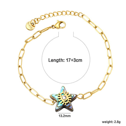 18K PVD Gold Plated Natural Abalone Star & CZ Bracelet Tarnish-Free