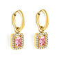 Tarnish-Free 304L Stainless Steel Earrings | Pink Square Halo Hoops