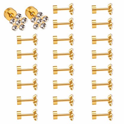 Wholesale Multicolored Gem Adorned Golden Flower Stud Earrings