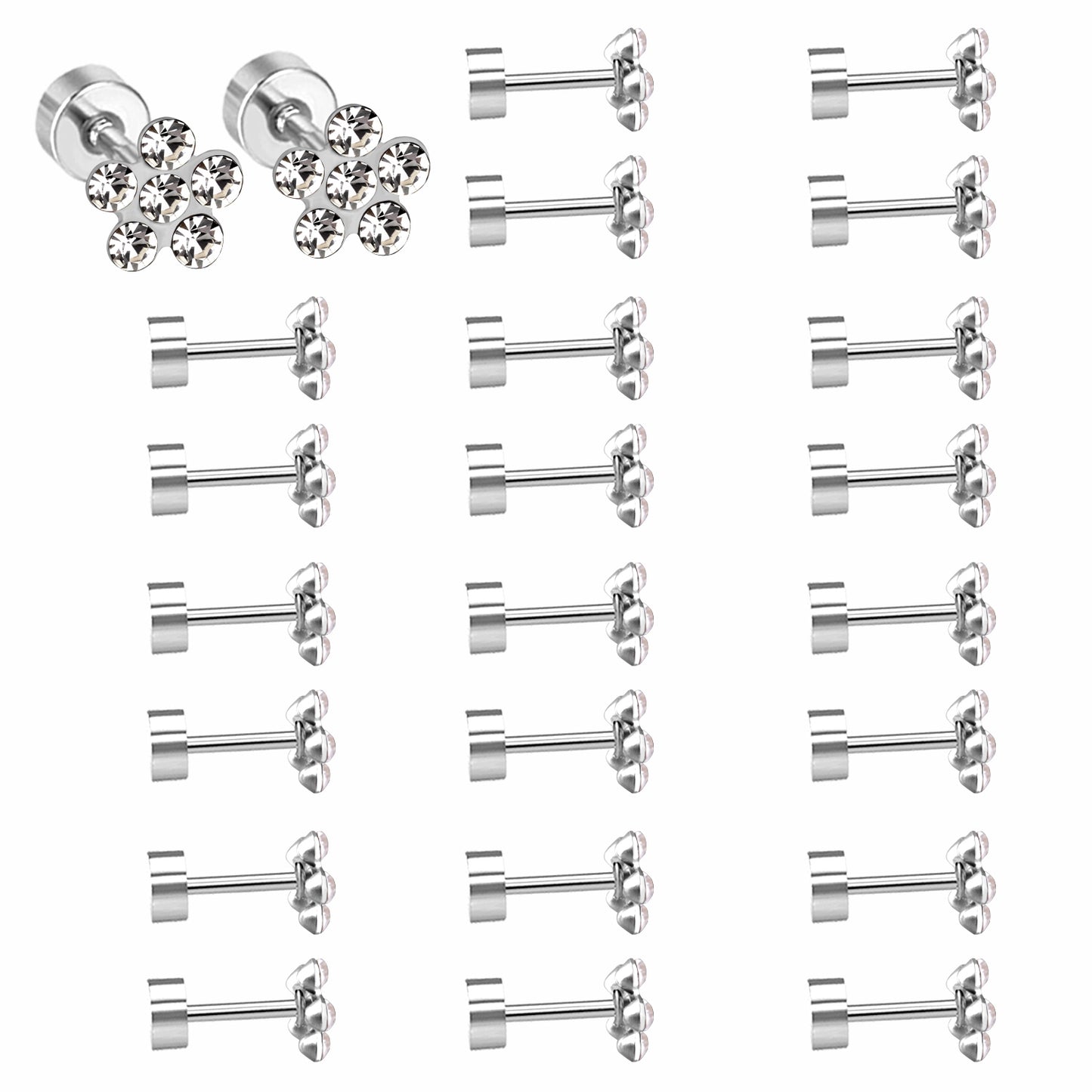 Wholesale Multicolored Gem Adorned Golden Flower Stud Earrings