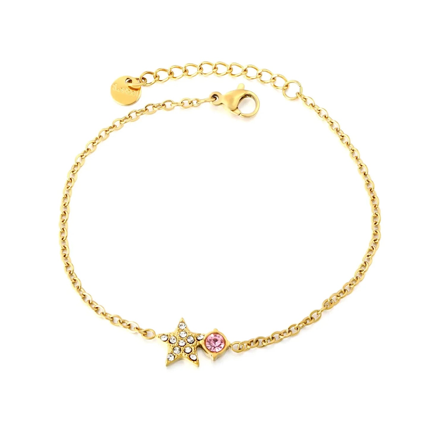 304L Stainless Steel Star & Pink Zircon Bracelet Bulk Supply