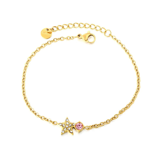 304L Stainless Steel Star & Pink Zircon Bracelet Bulk Supply